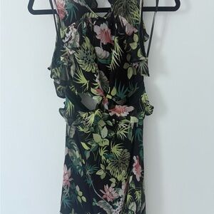 Guess Black Floral Cutout Maxi Dress with Green and Pink Accents